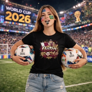 Tricou Qatar World Cup 2026 Fifa, din bumbac 100%, tricou negru, Copii | Dama | Barbat - Img 9
