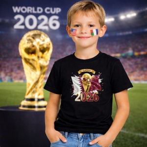 Tricou Qatar World Cup 2026 Fifa V2, din bumbac 100%, tricou negru, Copii | Dama | Barbat - Img 5