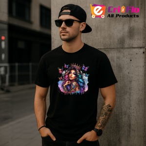 Tricou Rainbow hair queen butterflies tattoo, regina par curcubeu fluturi si tatuaj, Copii | Dama | Barbat , tricou negru - Img 11