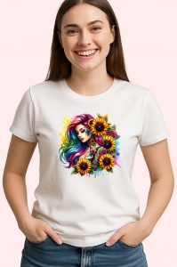 Tricou rainbow ponytail girl sunflower look, fata cu coada curcubeu si floarea soarelui, Copii | Dama | Barbat - Img 3