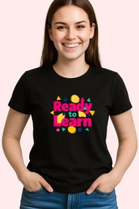 Tricou Ready To Learn Design Scoala Colorat, din bumbac 100%, tricou negru Copii | Dama | Barbat
