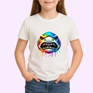 Tricou Rechin curcubeu cu dinti mari stil pop art Copii | Dama | Barbat - Img 4