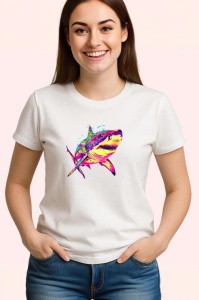 Tricou Rechin curcubeu fundal alb efecte de vopsea Copii | Dama | Barbat - Img 3