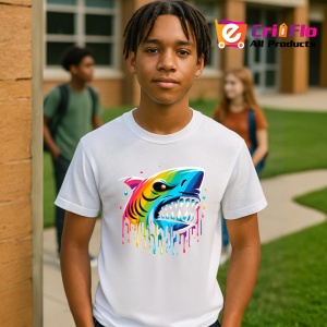 Tricou Rechin graffiti cu efecte vizuale pradator colorat Copii | Dama | Barbat - Img 5
