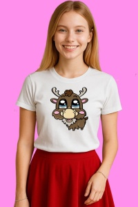 Tricou Ren Fetita Cu Gene, din bumbac 100%, tricou alb, Copii | Dama | Barbat - Img 2