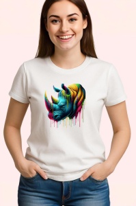 Tricou Rinocer realist in culori vibrante fundal alb Copii | Dama | Barbat - Img 3
