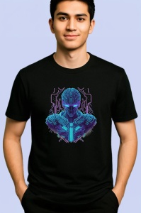 Tricou Robot futurist cu armura si lumina mov albastru Copii | Dama | Barbat, culoare negru - Img 2