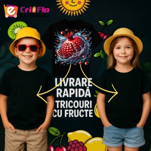 Tricou Rodie in valuri de apa, Fructe, Copii | Dama, culoare negru - Img 6