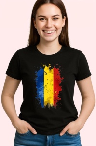 Tricou Romania Steag Splash Art, Copii | Dama | Barbat, culoare negru - Img 4