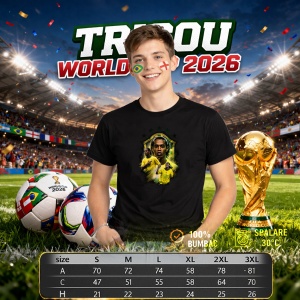 Tricou Ronaldinho Brazil World Cup Fifa 2026, din bumbac 100%, tricou negru, Copii | Dama | Barbat - Img 6