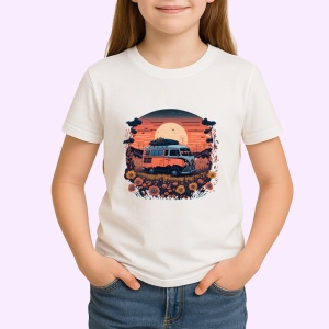 Tricou Rulota hippie cu flori si camp de floarea soarelui 2 Copii | Dama | Barbat - Img 4