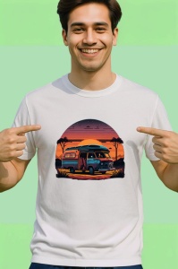 Tricou Rulota mov pe plaja apus stil desen artistic Copii | Dama | Barbat - Img 2