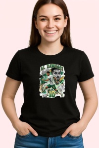 Tricou Salem Al Dawsari Arabia Saudita Fotbal, din bumbac 100%, tricou negru Copii | Dama | Barbat - Img 3