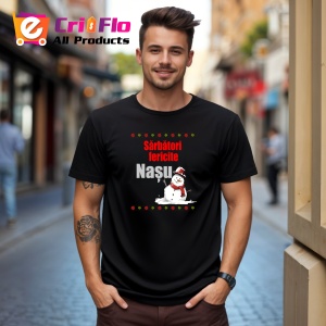 Tricou Sarbatori Fericite Nasa Om Zapada, din bumbac 100%, tricou negru, Dama | Barbat - Img 2