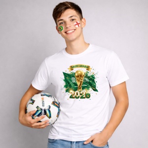 Tricou Saudi Arabia World Cup 2026 Fifa V2, din bumbac 100%, tricou alb, Copii | Dama | Barbat - Img 3