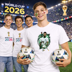 Tricou Saudi Arabia World Cup Fifa 2026 V5, din bumbac 100%, tricou alb, Copii | Dama | Barbat - Img 7