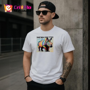 Tricou Save The Nature Rinocer Culori Abstracte, din bumbac 100% , tricou alb pentru Copii | Dama | Barbat - Img 9