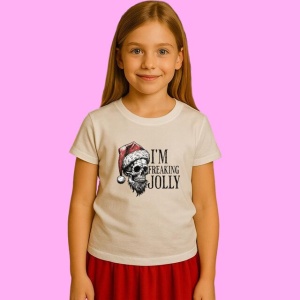 Tricou Schelet Cu Caciula Mos Craciun Im Freaking Jolly, din bumbac 100%, tricou alb, Copii | Dama | Barbat - Img 2