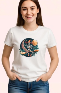 Tricou Schelet cu saxofon si palarie fundal alb Copii | Dama | Barbat - Img 3
