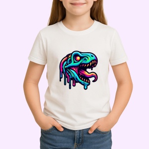 Tricou Schelet dinozaur cu contur albastru neon Copii | Dama | Barbat