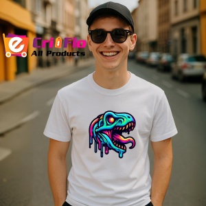 Tricou Schelet dinozaur cu contur albastru neon Copii | Dama | Barbat - Img 5