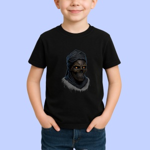 Tricou Schelet vrajitor cu palarie si flacari fundal alb Copii | Dama | Barbat, culoare negru - Img 4