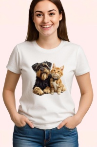 Tricou Schnauzer Miniatural si pisica portocalie cei mai buni prieteni Copii | Dama | Barbat Barbat - Img 3