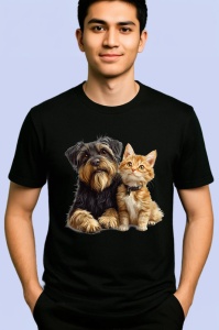Tricou Schnauzer Miniatural si pisica portocalie cei mai buni prieteni Copii | Dama | Barbat Barbat - Img 5
