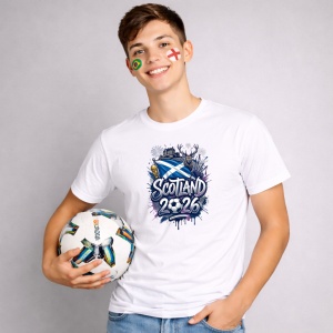 Tricou Scotland World Cup 2026 Fifa, din bumbac 100%, tricou alb, Copii | Dama | Barbat - Img 3