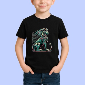 Tricou Sfinx egiptean digital cu decor abstract Copii | Dama | Barbat, culoare negru