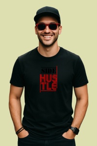 Tricou Side Hustle Font Modern Rosu Gri V1, din bumbac 100%, tricou negru Copii | Dama | Barbat - Img 3