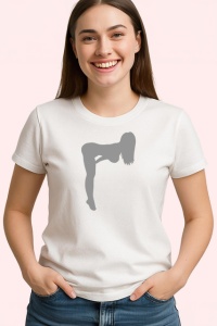 Tricou Silueta Fata Aplecata Design Negru V1, din bumbac 100% , tricou alb pentru Dama | Barbat - Img 2