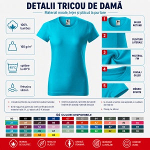 Tricou simplu damă, clasic lejer basic pentru femei | 44 de culori disponibile XS - 2XL - Img 10