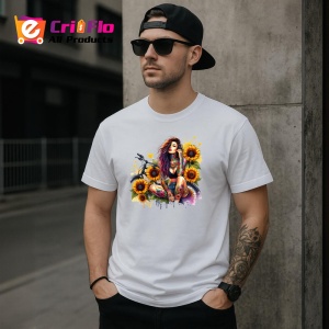 Tricou sitting bike sunflower tattooed woman, femeie tatuata asezata cu bicicleta si floarea soarelui, Copii | Dama | Barbat - Img 4