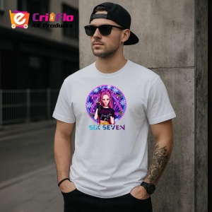 Tricou SIX SEVEN 67 Anime Girl Neon Circle HUNTRIX KPOP, din bumbac 100%, tricou alb, Copii | Dama | Barbat