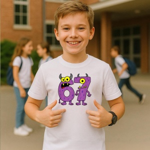 Tricou SIX SEVEN 67 Cartoon 6 si 7 Running, din bumbac 100%, tricou alb, Copii | Dama | Barbat - Img 1