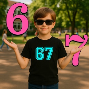 Tricou SIX SEVEN 67 Contur Neon Modern, din bumbac 100%, tricou negru, Copii | Dama | Barbat - Img 2