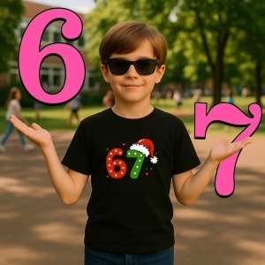 Tricou SIX SEVEN 67 Craciun Simplu, din bumbac 100%, tricou negru, Copii | Dama | Barbat - Img 2