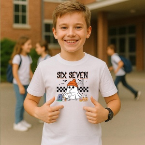 Tricou SIX SEVEN 67 Fantoma Halloween, din bumbac 100%, tricou alb, Copii | Dama | Barbat - Img 2
