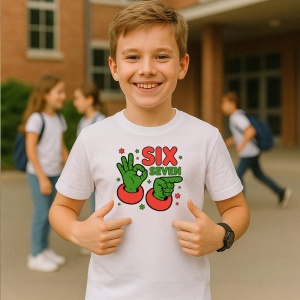 Tricou SIX SEVEN 67 Gest Verde Craciun, din bumbac 100%, tricou alb, Copii | Dama | Barbat - Img 2