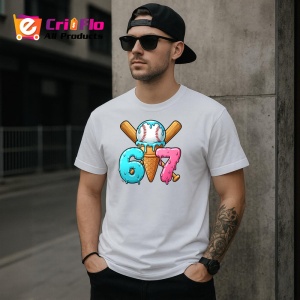 Tricou SIX SEVEN 67 Inghetata Baseball Colorata, din bumbac 100%, tricou alb, Copii | Dama | Barbat