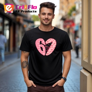 Tricou SIX SEVEN 67 Inima Roz, din bumbac 100%, tricou negru, Copii | Dama | Barbat