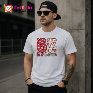 Tricou SIX SEVEN 67 Inimi Roz Dragoste, din bumbac 100%, tricou alb, Copii | Dama | Barbat
