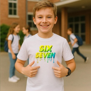 Tricou SIX SEVEN 67 Logo Drip Verde, din bumbac 100%, tricou alb, Copii | Dama | Barbat - Img 2