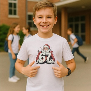 Tricou SIX SEVEN 67 Mos Craciun Cu Cifra, din bumbac 100%, tricou alb, Copii | Dama | Barbat - Img 2