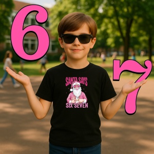 Tricou SIX SEVEN 67 Mos Craciun Roz Funny, din bumbac 100%, tricou negru, Copii | Dama | Barbat - Img 2