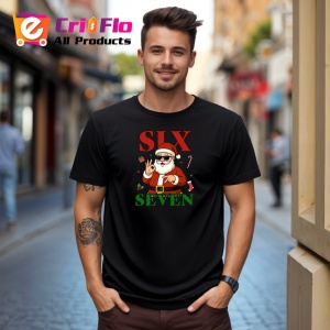 Tricou SIX SEVEN 67 Mos Craciun Salut 7, din bumbac 100%, tricou negru, Copii | Dama | Barbat