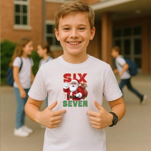 Tricou SIX SEVEN 67 Mos Craciun Salut, din bumbac 100%, tricou alb, Copii | Dama | Barbat