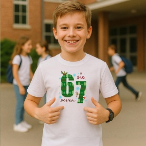 Tricou SIX SEVEN 67 Numar Craciun Verde, din bumbac 100%, tricou alb, Copii | Dama | Barbat - Img 1