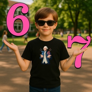 Tricou SIX SEVEN 67 Personaj Istoric Fun, din bumbac 100%, tricou negru, Copii | Dama | Barbat